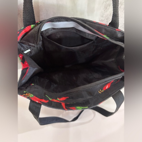 NWOT Black Purse Tote Handbag & Wallet Coin Purse With Red Chili Pepper Design - Picture 6 of 15